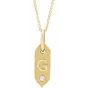 14K Yellow .05 CT Natural Diamond Initial Necklace 16-18" Length