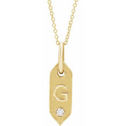 14K Yellow .05 CT Natural Diamond Initial Necklace 16-18" Length