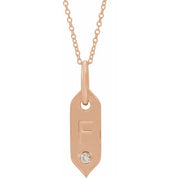 14K Rose .05 CT Natural Diamond Initial F 16-18" Necklace