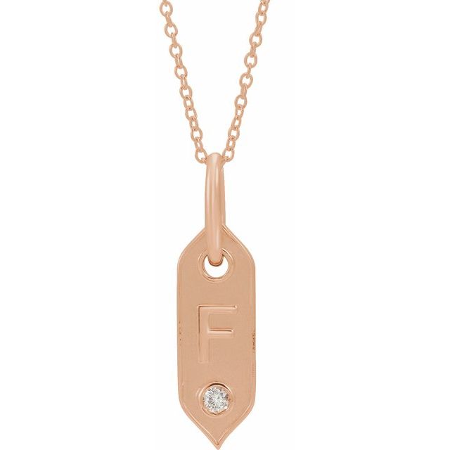 14K Rose .05 CT Natural Diamond Initial F 16-18" Necklace