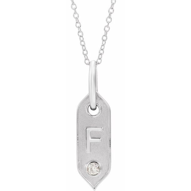 14K White .05 CT Natural Diamond Initial F 16-18" Necklace