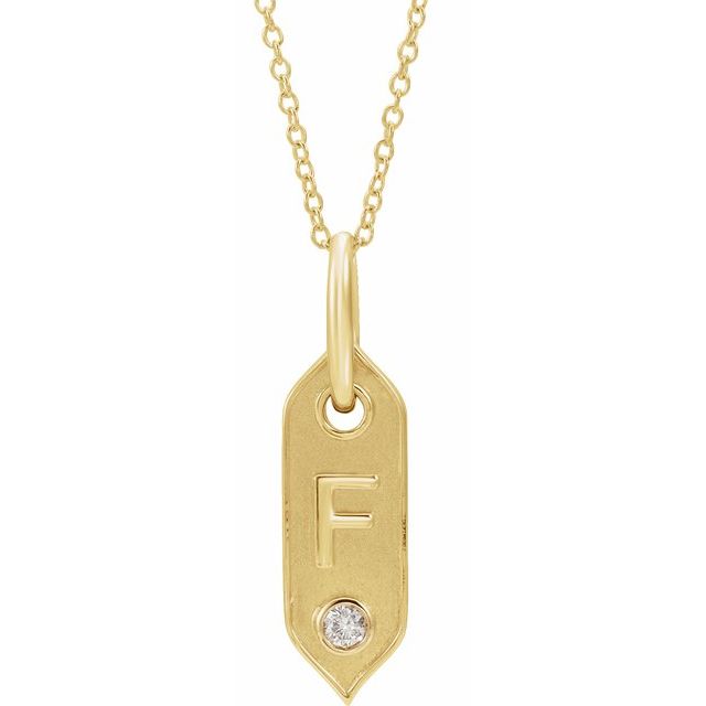 14K Yellow .05 CT Natural Diamond Initial Necklace 16-18" Length