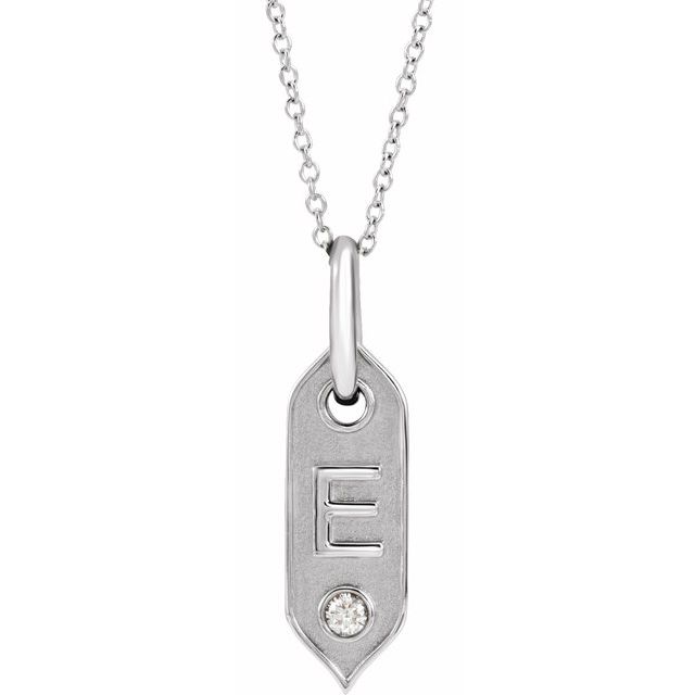 14K White .05 CT Natural Diamond Initial E 16-18" Necklace