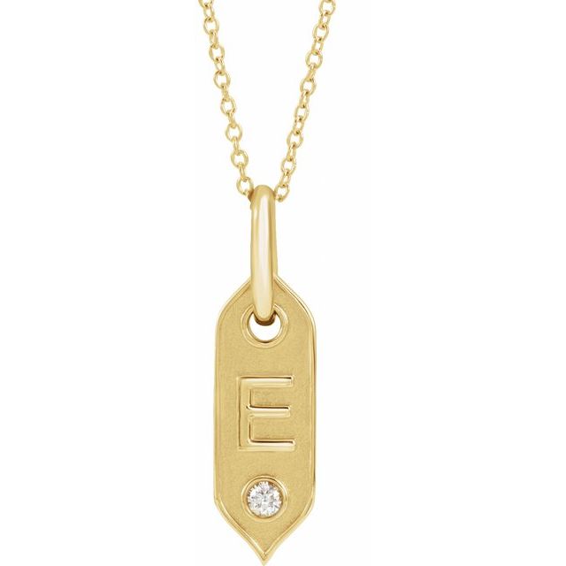 14K Yellow .05 CT Natural Diamond Initial Necklace 16-18" Length