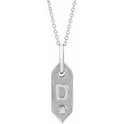 14K White .05 CT Natural Diamond Initial D 16-18" Necklace