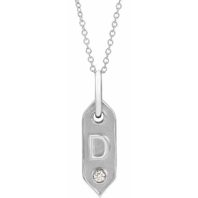 14K White .05 CT Natural Diamond Initial D 16-18" Necklace