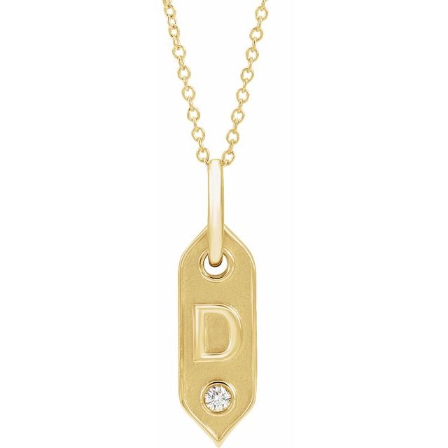 14K Yellow .05 CT Natural Diamond Initial Necklace 16-18" Length