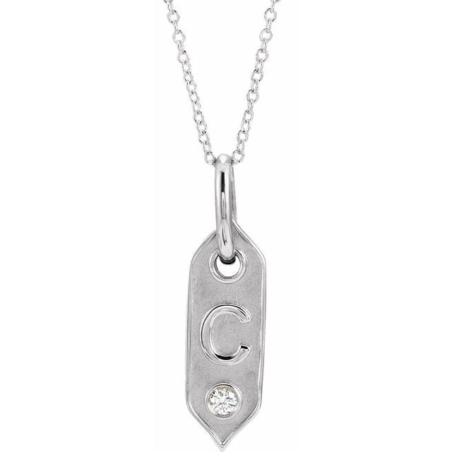 14K White .05 CT Natural Diamond Initial C 16-18" Necklace