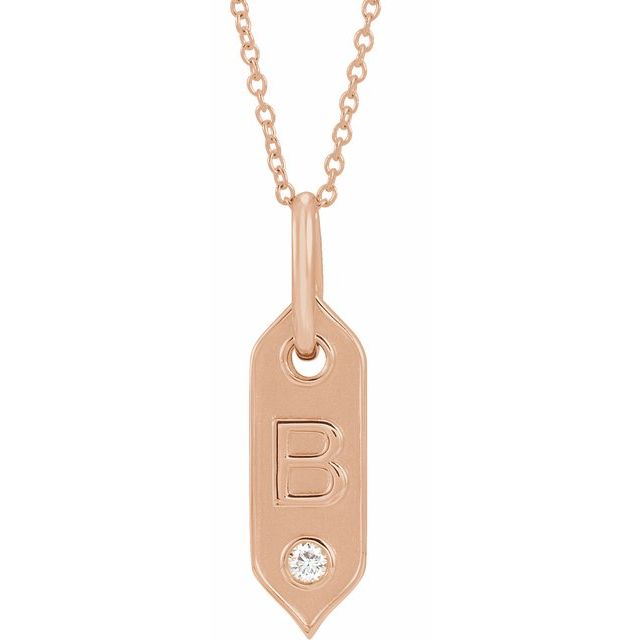 14K Rose .05 CT Natural Diamond Initial B 16-18" Necklace