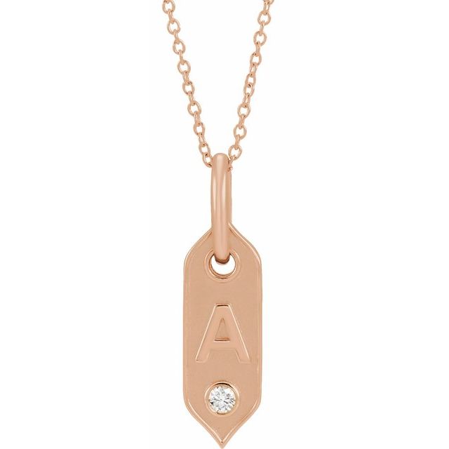 14K Rose .05 CT Natural Diamond Initial A 16-18" Necklace