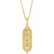 14K Yellow .05 CT Natural Diamond Initial Necklace 16-18" Length