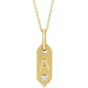 14K Yellow .05 CT Natural Diamond Initial Necklace 16-18" Length