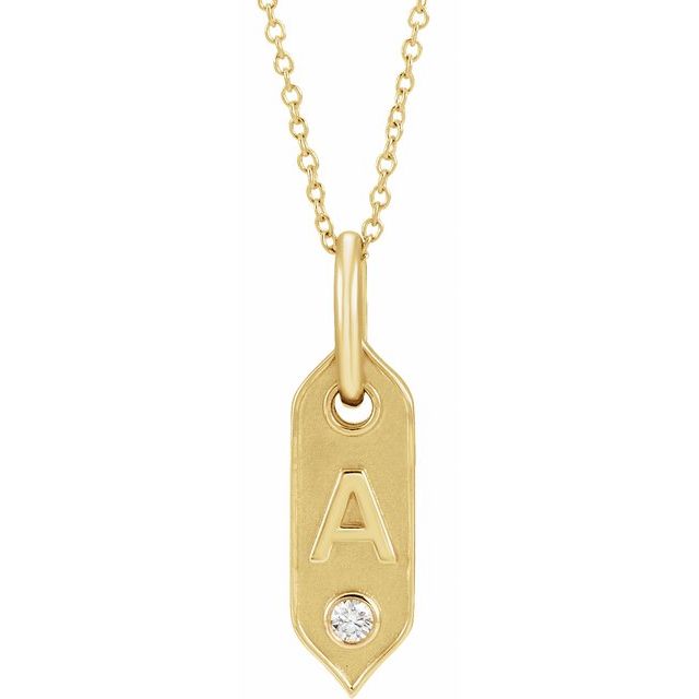 14K Yellow .05 CT Natural Diamond Initial Necklace 16-18" Length