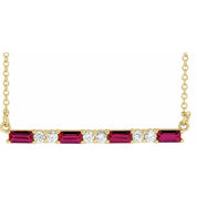 14K Yellow Lab-Grown Ruby & 1/6 CTW Natural Diamond Bar 16-18" Necklace
