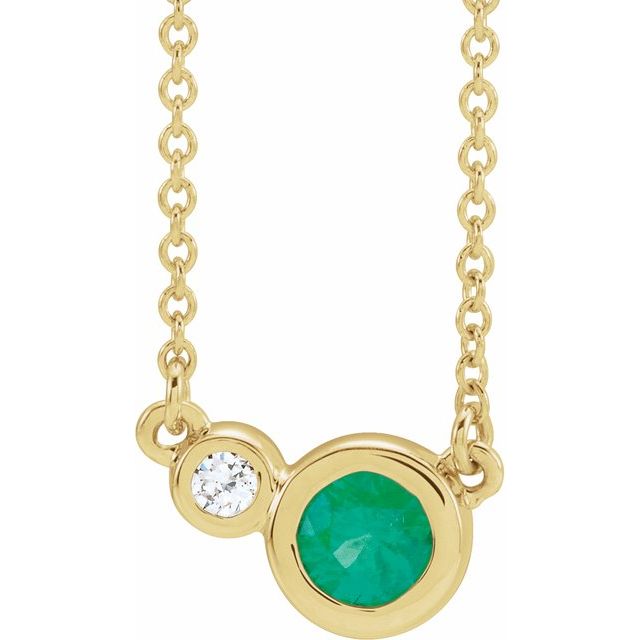 14K Yellow Lab-Grown Emerald & .02 CTW Natural Diamond 16" Necklace