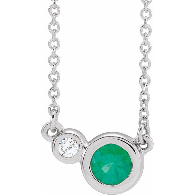 Platinum Lab-Grown Emerald & .02 CTW Natural Diamond 18" Necklace