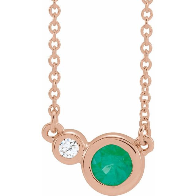 14K Rose Lab-Grown Emerald & .02 CTW Natural Diamond 18" Necklace