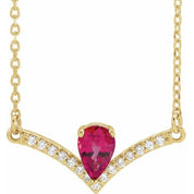 14K Yellow Lab-Grown Ruby & .06 CTW Natural Diamond 16" Necklace
