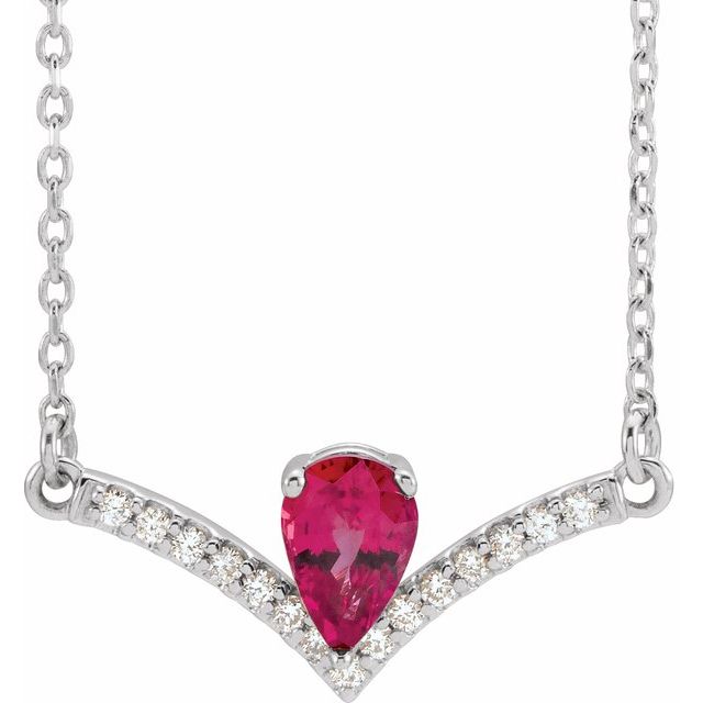 Platinum Lab-Grown Ruby & .06 CTW Natural Diamond 16" Necklace