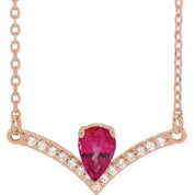 14K Rose Lab-Grown Ruby & .06 CTW Natural Diamond 16" Necklace