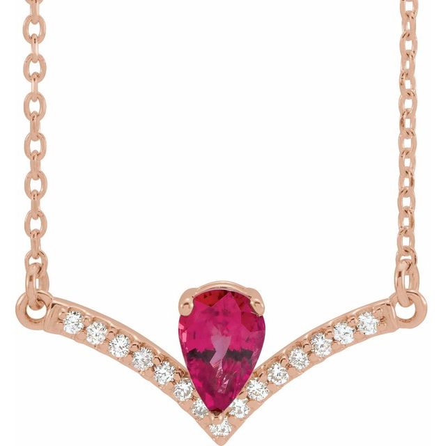 14K Rose Lab-Grown Ruby & .06 CTW Natural Diamond 16" Necklace