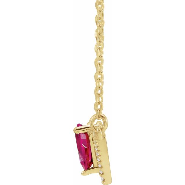 14K Yellow Lab-Grown Ruby & .06 CTW Natural Diamond 18" Necklace