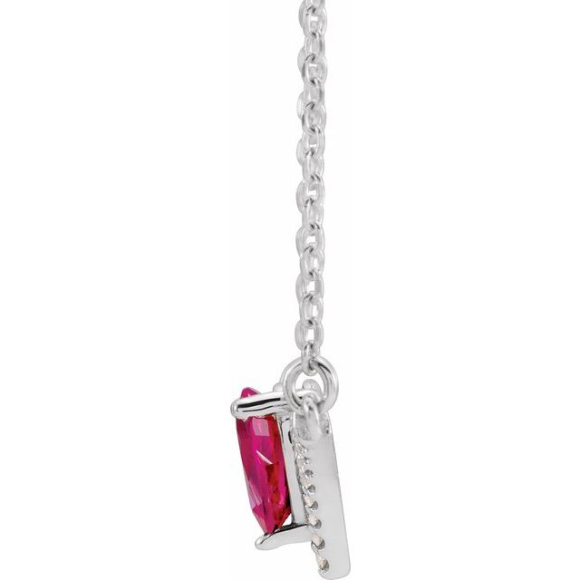 14K White Lab-Grown Ruby & .06 CTW Natural Diamond 18" Necklace