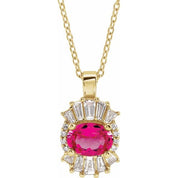 14K Yellow Natural Pink Tourmaline & 1/3 CTW Diamond 16-18" Necklace