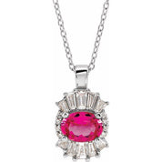 Sterling Silver Natural Pink Tourmaline & 1/3 CTW Natural Diamond 16-18" Necklace