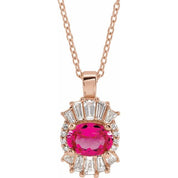 14K Rose Natural Pink Tourmaline & 1/3 CTW Natural Diamond 16-18" Necklace