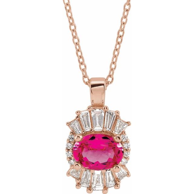 14K Rose Natural Pink Tourmaline & 1/3 CTW Natural Diamond 16-18" Necklace