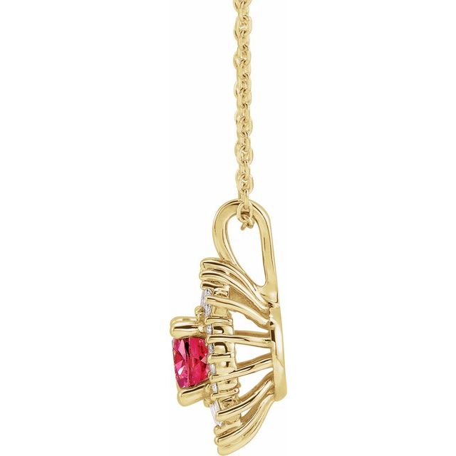14K Yellow Natural Pink Tourmaline & 1/3 CTW Diamond 16-18" Necklace