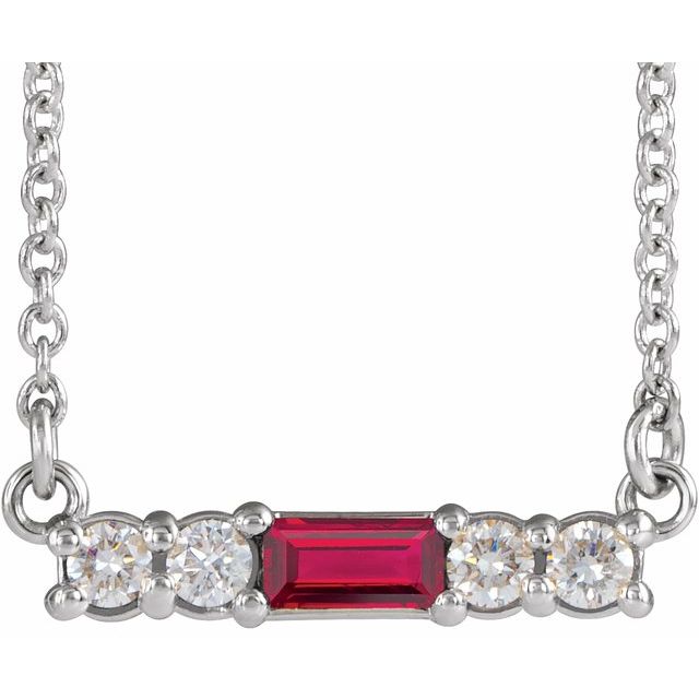 Platinum Natural Ruby & 1/8 CTW Natural Diamond 18" Necklace