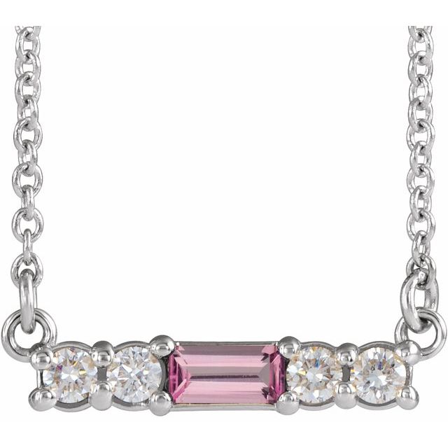 Sterling Silver Natural Pink Tourmaline & 1/8 CTW Natural Diamond 18" Necklace