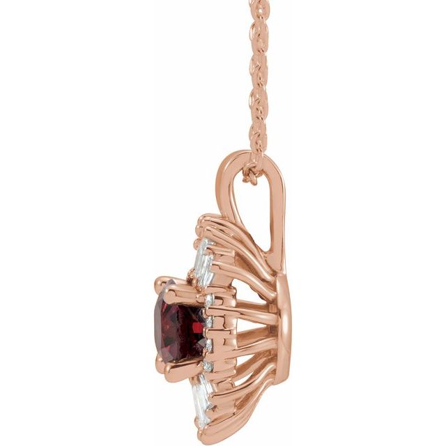 14K Rose Natural Mozambique Garnet & 1/3 CTW Natural Diamond 16-18" Necklace