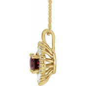 14K Yellow Natural Mozambique Garnet & 1/3 CTW Natural Diamond 16-18" Necklace
