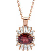 14K Rose Natural Mozambique Garnet & 1/3 CTW Natural Diamond 16-18" Necklace