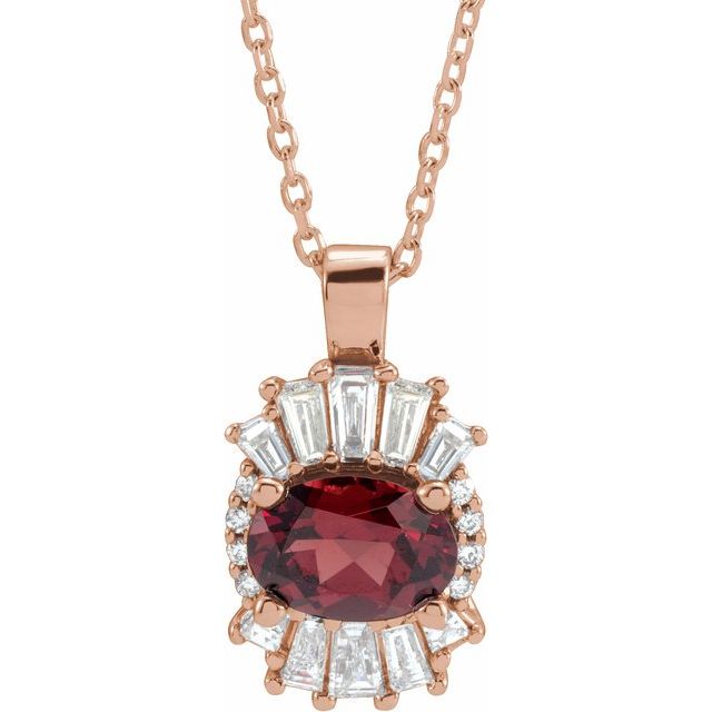 14K Rose Natural Mozambique Garnet & 1/3 CTW Natural Diamond 16-18" Necklace