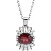 Sterling Silver Natural Mozambique Garnet & 1/3 CTW Natural Diamond 16-18" Necklace