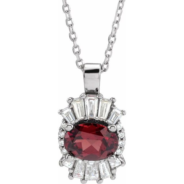 Sterling Silver Natural Mozambique Garnet & 1/3 CTW Natural Diamond 16-18" Necklace