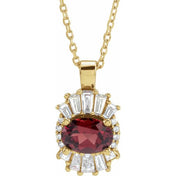 14K Yellow Natural Mozambique Garnet & 1/3 CTW Natural Diamond 16-18" Necklace