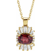 14K Yellow Natural Mozambique Garnet & 1/3 CTW Natural Diamond 16-18" Necklace