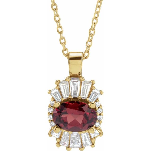 14K Yellow Natural Mozambique Garnet & 1/3 CTW Natural Diamond 16-18" Necklace