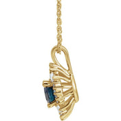 14K Yellow Natural Blue Sapphire & 1/3 CTW Natural Diamond 16-18" Necklace