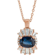 14K Rose Natural Blue Sapphire & 1/3 CTW Natural Diamond 16-18" Necklace