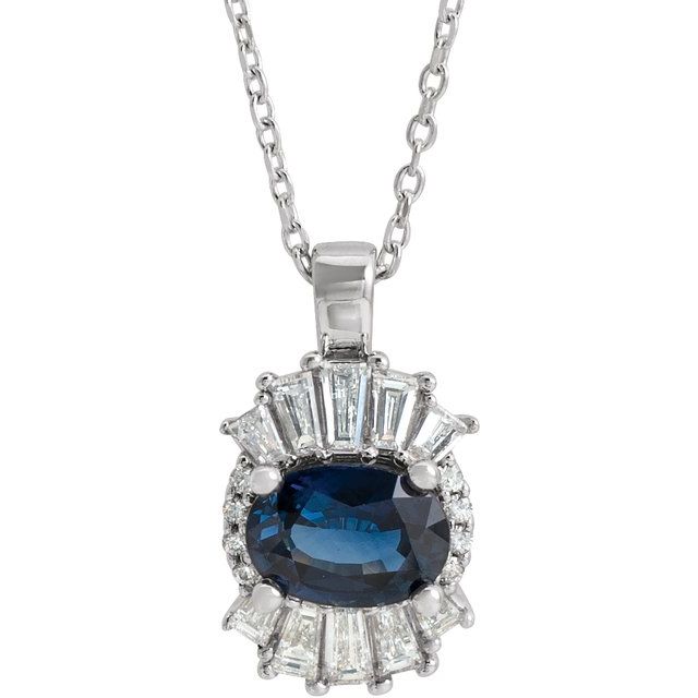 Platinum Natural Blue Sapphire & 1/3 CTW Natural Diamond 16-18" Necklace