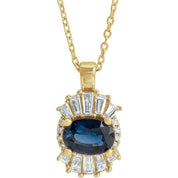 14K Yellow Natural Blue Sapphire & 1/3 CTW Natural Diamond 16-18" Necklace