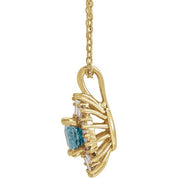 14K Yellow Natural Aquamarine & 1/3 CTW Natural Diamond 16-18" Necklace