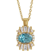 14K Yellow Natural Aquamarine & 1/3 CTW Natural Diamond 16-18" Necklace