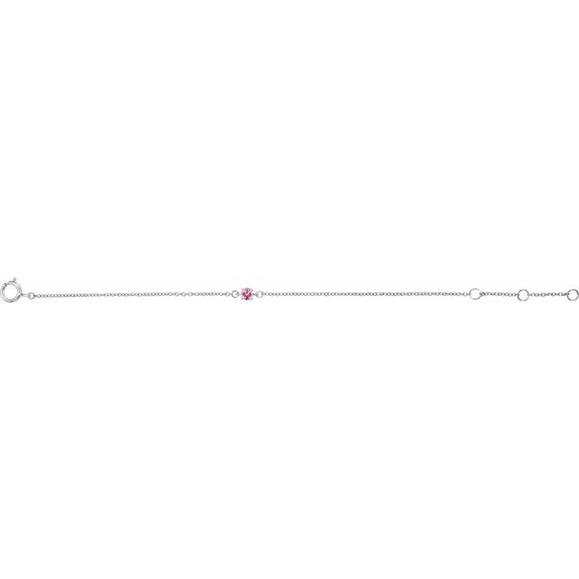 14K White Imitation Pink Tourmaline Youth Birthstone 4 1/2-5 1/2" Bracelet